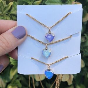 Iridescent Opal Aurora Borealis Crystal Heart Pendant Necklace